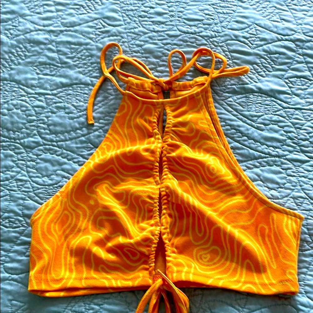 Zara Orange Patterned Halter Top - image 1